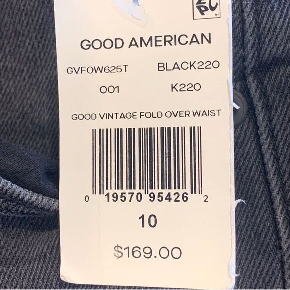 Good American Good Vintage Fold Over Waist Black Jeans Size 10 - Picture 8 of 13